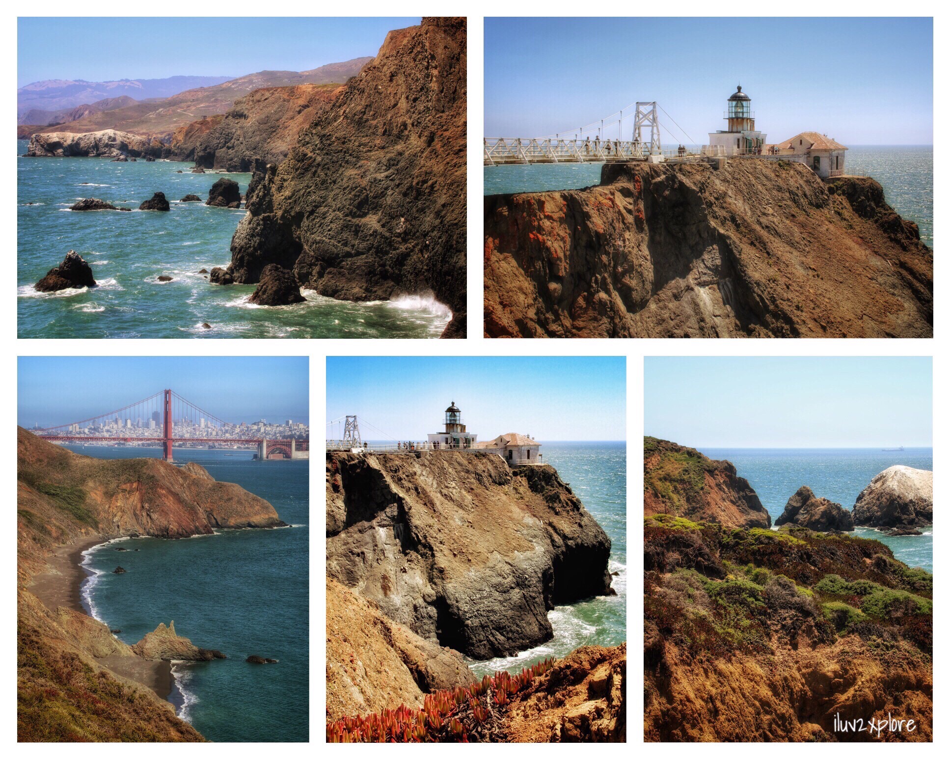 2015-Jun-21 Views of the San Francisco coastline, Point Bonita Lighthouse, and Golden Gate Bridge from Marin Headlands trails.